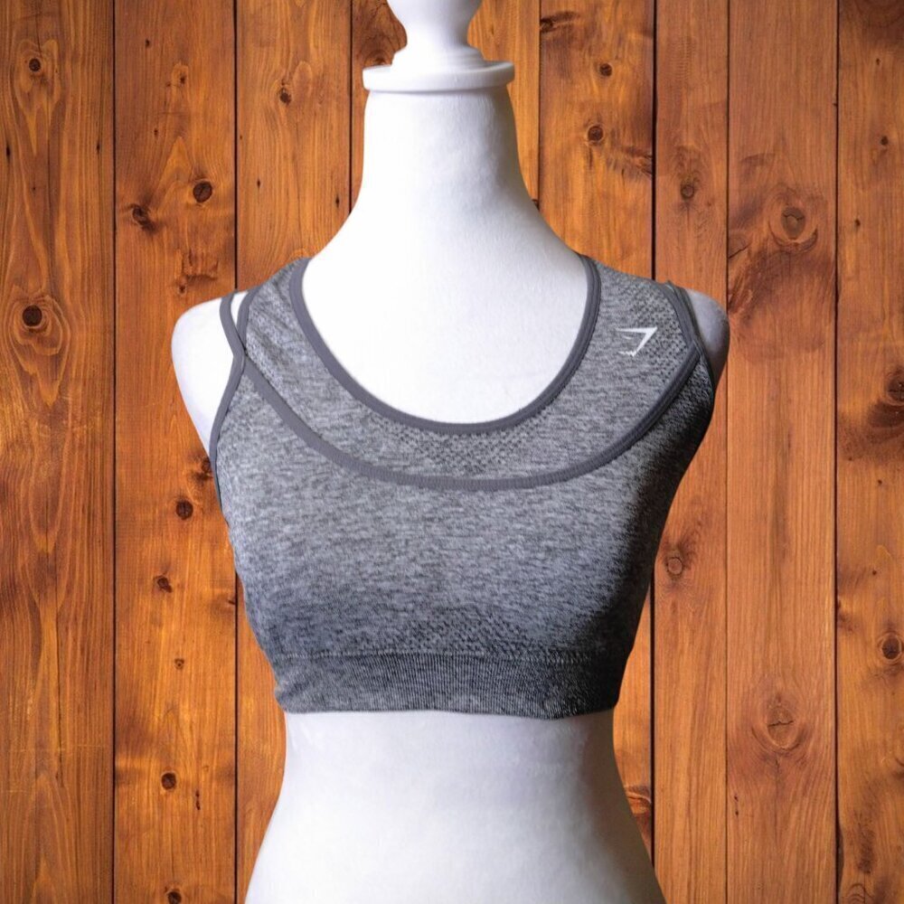 Gymshark Size Medium Gray Layered Strappy Sports Bra Athletic Yoga Athleisure